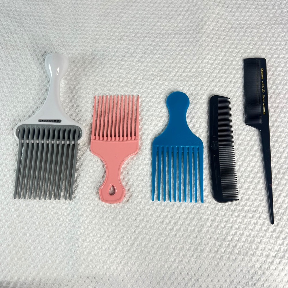 VTG 5pc Comb/Pick Set Cricket Conair Ace Hair Comb Pick Set Friction Free‎ Wide